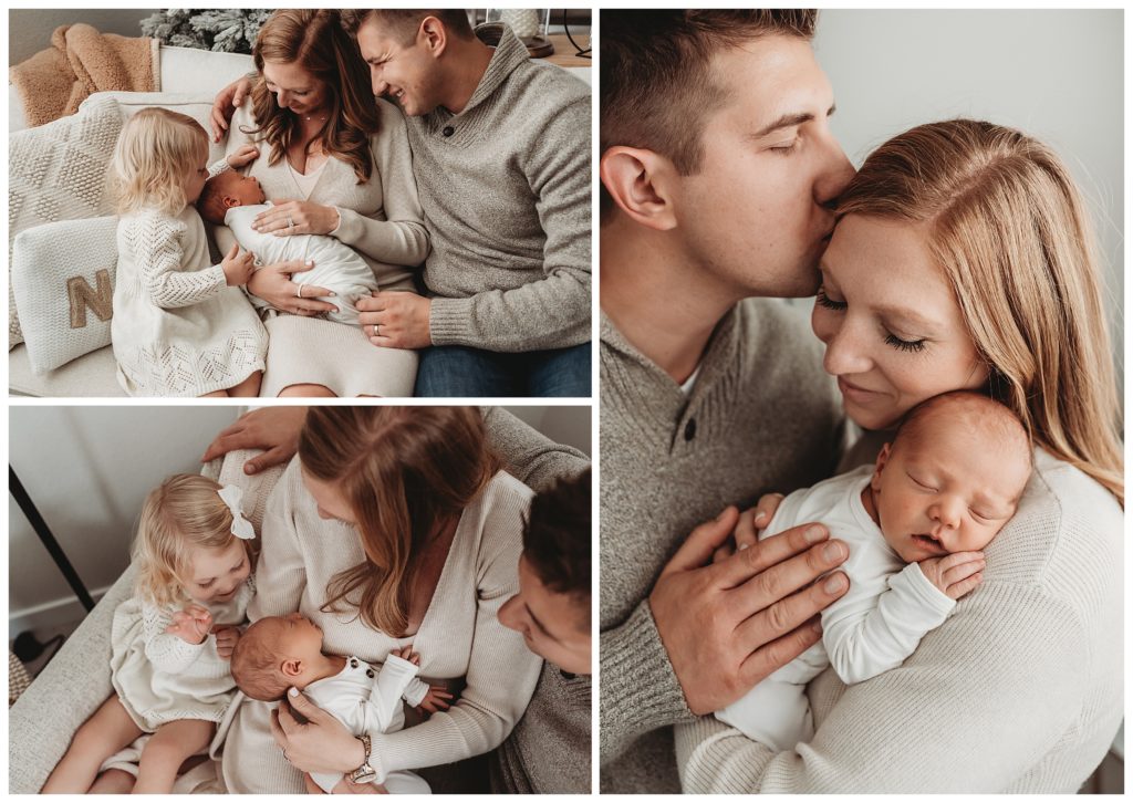 family snuggles during lifestyle newborn photos