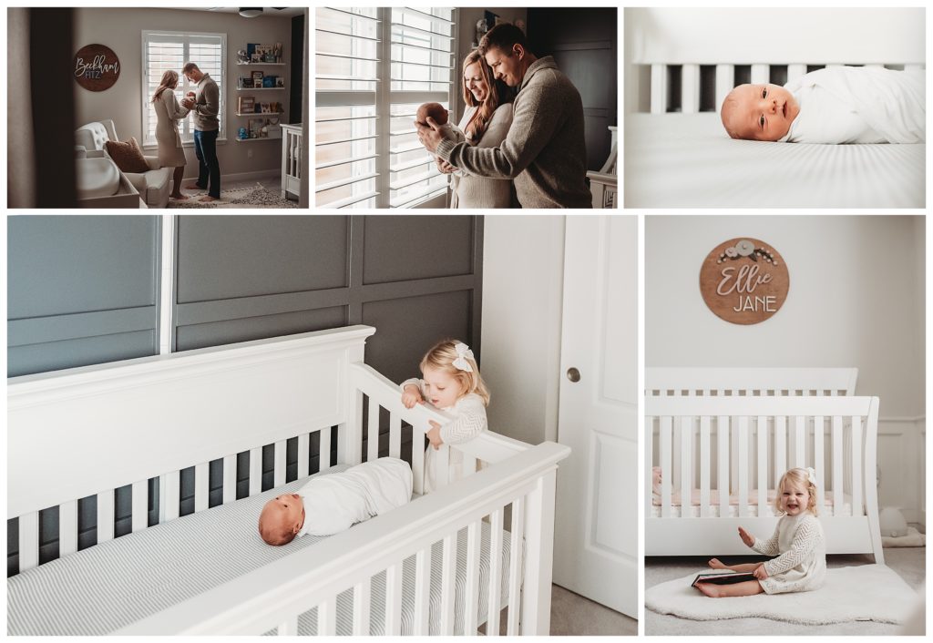 lifestyle newborn photos showcasing feature walls in home