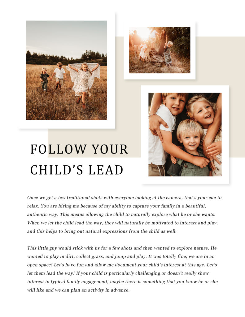 instructions to follow your child's lead at your family photo session