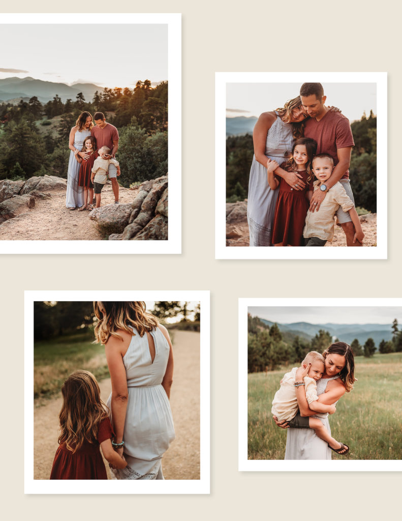 four photographs from a family photo session in the colorado mountains