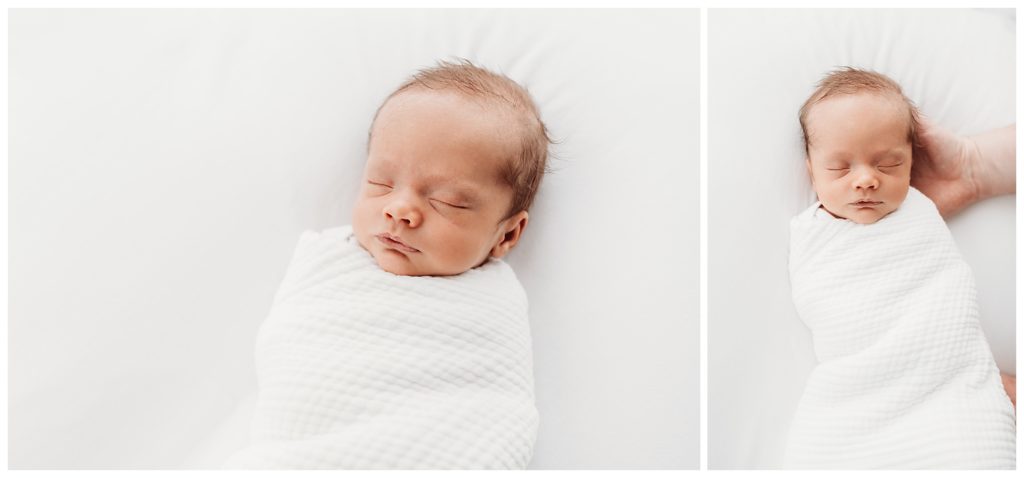 baby boy wrapped in white in castle rock newborn photo studio