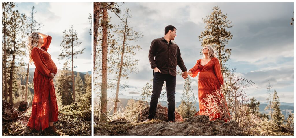 maternity couple in the woods in evergreen colorado